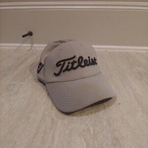 Titleist Hat Mens Stretch Fitted Gray Black Footjo Adjustable